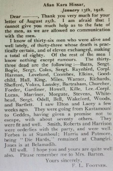 Letter from Major Footner