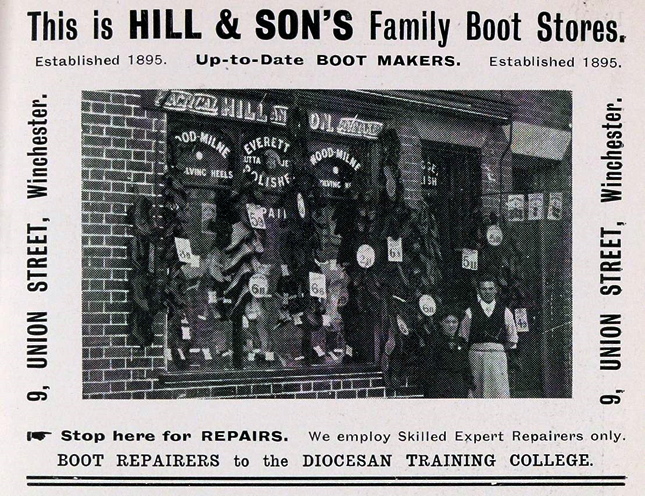 Advertisement for Hill & Son bootmakers