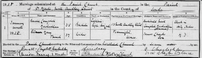 Ronald Maclachlan and Elinor Trench’s marriage certificate