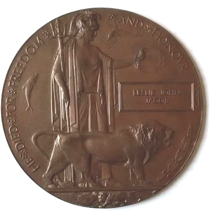 Memorial Plaque inscribed with Leslie Jacob’s name