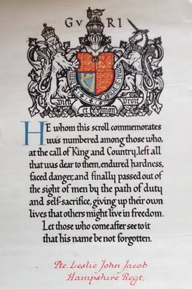 Memorial Scroll inscribed with Leslie Jacob’s name