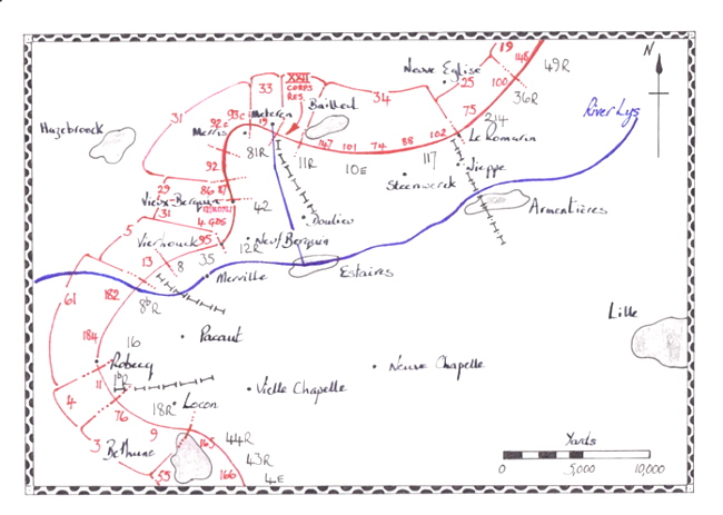 Map showing the 4th Grenadier Guards near Vieux Berquin